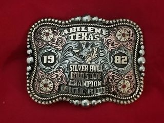 1982 Rodeo Trophy Belt Buckle Abilene Texas Bull Riding Champion Vintage 251