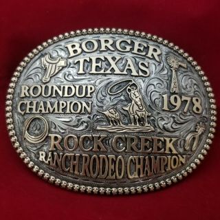 Rodeo Trophy Belt Buckle Vintage 1978 Borger Texas Ranch Roundup Champion 370