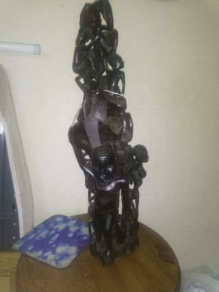 African Makonde Family Tree Of Life Ujamaa Sculpture Ebony Wood Carving Art 26 "