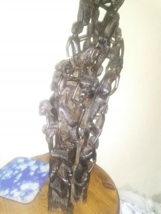 AFRICAN makonde Family TREE of LIFE Ujamaa Sculpture EBONY Wood CARVING ART 26 