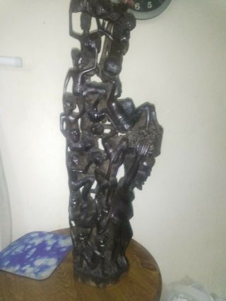 AFRICAN makonde Family TREE of LIFE Ujamaa Sculpture EBONY Wood CARVING ART 26 