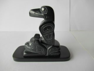 Northwest Coast Native Art (haida) Argillite Bear And Raven