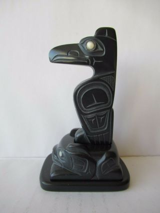 Northwest Coast Native Art (haida) Argillite Raven And Frog Sculpture