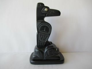 Northwest Coast Native Art (Haida) Argillite Raven and Frog Sculpture 2