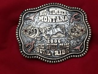 2006 Rodeo Trophy Belt Buckle Big Timber Montana Bull Riding Champion Vintag 242