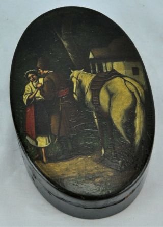 Early Ussr Soviet Era Oval Lacquer Box " Cossack 