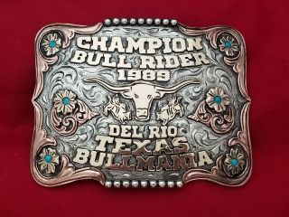 1989 Rodeo Trophy Belt Buckle Vintage Del Rio Texas Bull Riding Champion 893