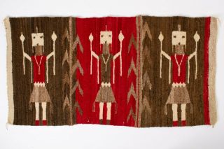 1930s Native American Indian Textile Navajo Yei Rug Hanging 19 " X 36 " Red Brown