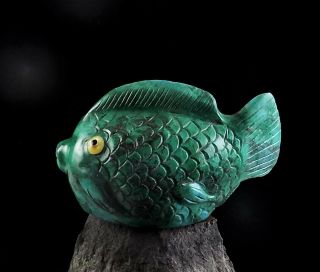 Zmt Zuni Blow Fish Carving By Ron Laahty - Natural Chrysocolla & Malachite,  Az