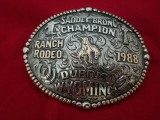 1988 Rodeo Trophy Buckle Vintage Dubois Wyoming Bull Riding Champ Leo Smith 127