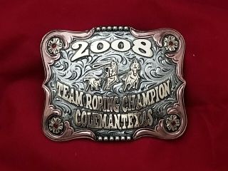 2008 Rodeo Trophy Belt Buckle Coleman Texas Team Roping Champion Vintage 283