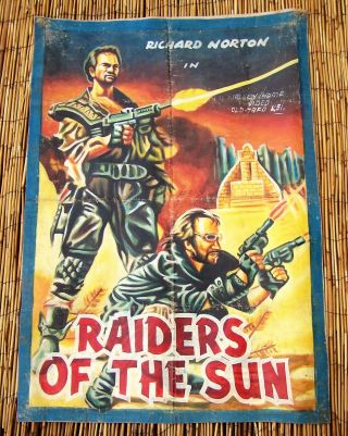 African Ghana Cinema Movie Flour Sack Painted Poster Raiders Of The Sun Was$1895