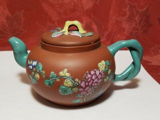 Vintage Chinese Handmade Yixing Zisha Pottery Teapot Hand Painted