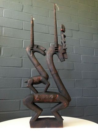 36 " Chi Wara Sculpture African Carved Wood Tin Roan Antelope Bambara Bamana Mali
