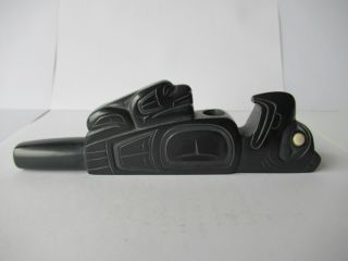 Northwest Coast Native Art (haida) Argillite Eagle And Frog Pipe