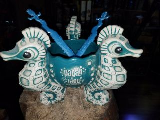 Pagan Idol Green Seahorse Tiki Mug Bowl Tikifarm San Francisco & Stirring Sticks