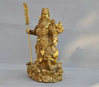 China Folk Brass Dragon Warrior Generals Guan Gong Guan Yu God Broadsword Statue