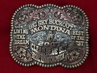2007 Rodeo Trophy Belt Buckle Big Sky Montana Bronc Riding Champ Vintage 570
