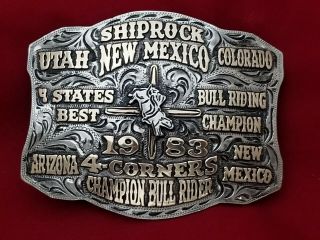 1983 Rodeo Trophy Belt Buckle Shiprock Mexico Champion Bull Ride Vintage 607