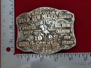 1983 RODEO TROPHY BELT BUCKLE SHIPROCK MEXICO CHAMPION BULL RIDE VINTAGE 607 2