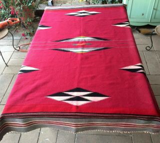 Chimayo Large Native American Wool Blanket Ca 1940 