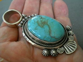 Native American Indian Navajo Turquoise Sterling Silver Pendant Leon M.  T.  Z.