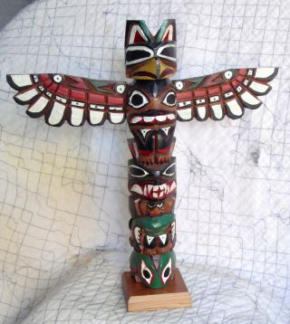 Ray Williams Nuu - Chah - Nulth Artisan Hand Carved & Painted Totem Pole 12.  75 " X12 "