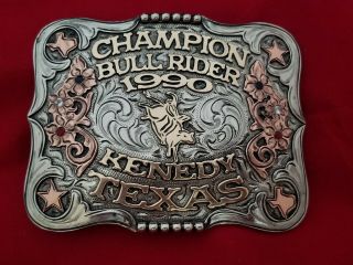1990 Rodeo Trophy Belt Buckle Vintage Kenedy Texas Bull Riding Champion 380