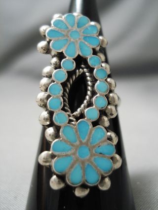 Intricate Important Vintage Zuni Native American Turquoise Sterling Silver Ring