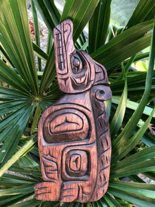 Northwest Coast Native Art Howling Wolf Plaque Carving Signed