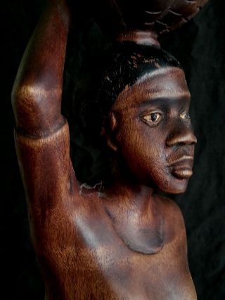 Ls Decimus African Art Haitian Wood Carved Statue 19.  5 Inches
