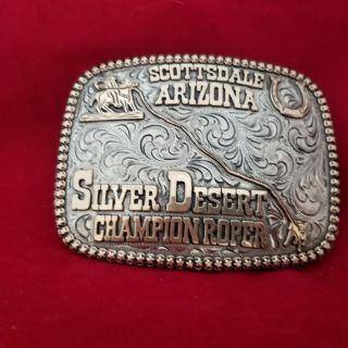 Vintage Rodeo Buckle Scottsdale Arizona Calf Roping Champion Hand Engraved 138