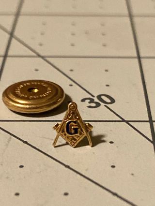 Vintage 14k Gold Masonic Square And Compass W/blue Geometry “g” Freemason Mason