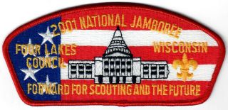 2001 Bsa Scout National Jamboree Patch Jsp Four Lakes Council Red