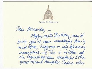 John Dingell United States House Of Representatives Autograph Hand Written Note