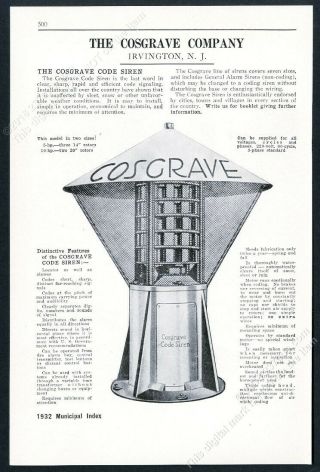 1932 Cosgrave Code Siren Fire Warning Alarm Pic Vintage Trade Print Ad