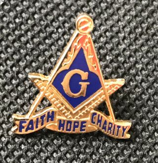 Masonic Faith Hope Charity Gold - Tone Blue Enamel Lapel Pin Tie Tack Badge