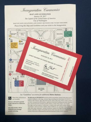 Donald Trump 2017 Presidential Inauguration Ticket W/ Official Map - Authentic