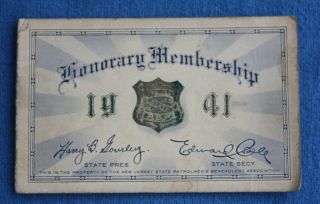 1941 Jersey Police Benevolent Association Nj - Pba Member Card