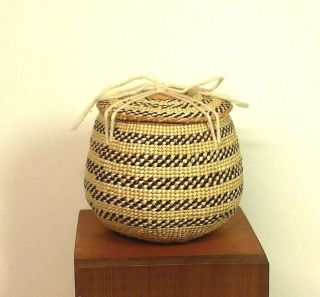 Vintage Yurok Tobacco Lidded Basket Lena Mccovey