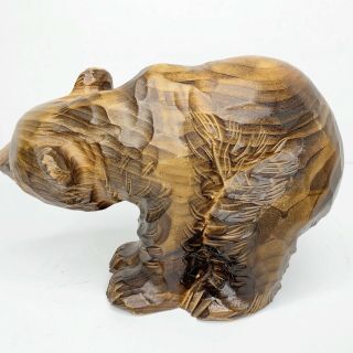Vintage SIGNED Japanese AINU Kuma Bear Wood Hand Carved Statue Figure Sculpture 3