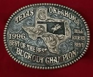 1996 Rodeo Trophy Belt Buckle Texas Oklahoma Bull Riding Champion Vintage 473