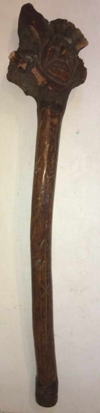 Antique Root Head War Club Native American Carved Face,  Handle 29.  25 "