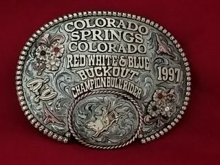 1997 Rodeo Trophy Belt Buckle Colorado Springs Co.  Bull Riding Champion Vtg.  198