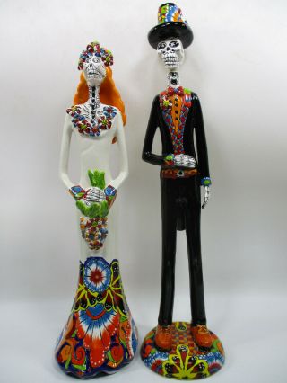 24 " Bride & Groom Catrina Talavera Wedding Couple Mexican Day Of The Dead