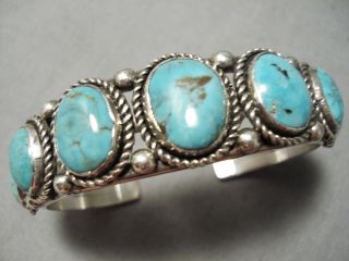 Very Rare Badger Turquoise Vintage Navajo Sterling Silver Bracelet Old