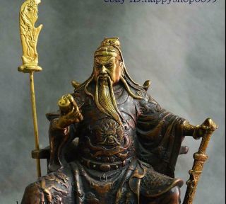 China Pure Bronze Copper Guan Gong Yu Warrior God Kwan Kung Pavilion Ares Statue 2
