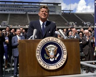 President John F.  Kennedy Speaks About Moon At Rice University 1962 8x10 Photo
