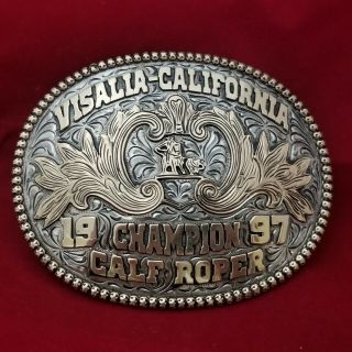 Rodeo Trophy Buckle Vintage 1997 Visalia California Calf Roping Champion 394