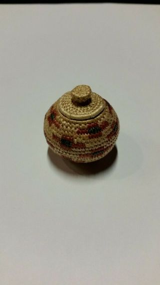 Eskimo Miniature Coiled Grass Basket By Tamara Mosier